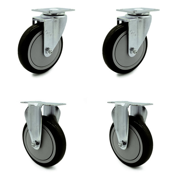 Service Caster 5 Inch Black Polyurethane Wheel Swivel Top Plate Caster Set with 2 Rigid SCC SCC-20S514-PPUB-BLK-TP2-2-R-2